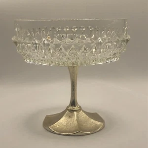 Vintage Glass Candy Dish Champagne Color Metal Base Vanity Trinket Dish Decor - Picture 1 of 12