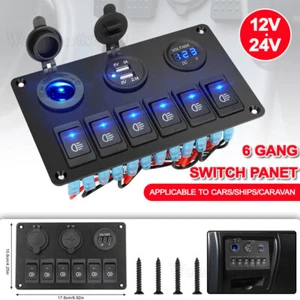 6 Gang Rocker switch Panel Circuit Breaker LED Waterproof for RV Car Boat Marine - Picture 1 of 12