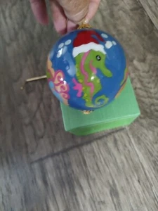 PIER 1 Li Bien 2008 MERRY FISHMAS Seahorse Fish Painted GLASS 3" Ball Ornament - Picture 1 of 10