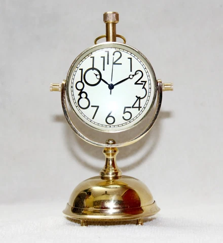 Brass Table Clock Handmade Nautical Vintage Maritime Small Table Watch Compass Cover
