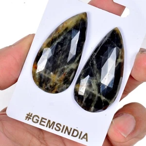 Certified 159.90 Cts Natural Untreated Black Sapphire Gem Pear Checker Cut Pair - Picture 1 of 6