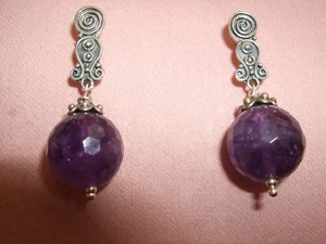 ORECCHINI EAR RINGS PENDENTI AMETISTA VIOLA AMETHYST ARGENTO 925 SILVER FARFALLA - Foto 1 di 6