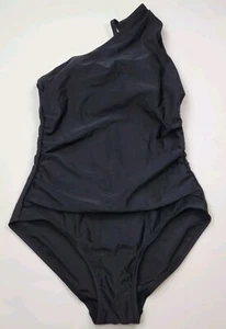 Kona Sol Swimsuit Womens Medium Black One Piece Tummy Control Ruched New - Picture 1 of 9