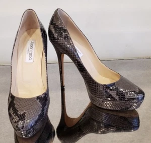JIMMY CHOO Natural Gray Python Print Platform Pumps with 120mm Heel - Size 40 - Picture 1 of 7