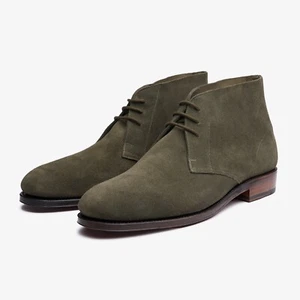Handmade Men Suede Stylish hunter green Low Ankle Lace Up Chukka Dress Boot - Picture 1 of 4