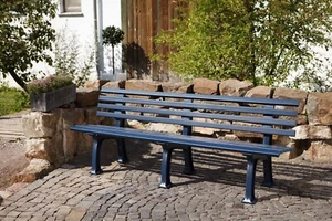 Bank 4 Sitzer aus Kunststoff, blau, 200 cm, stabile Gartenbank Sitzbank Parkbank - Bild 1 von 3