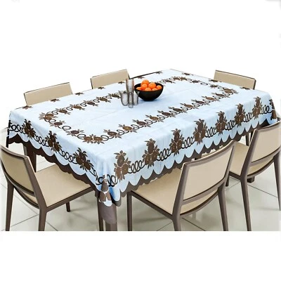 Cotton Floral Print Waterproof Dining Table Cover 60x90 Inch White Brown us - Image 1 of 3