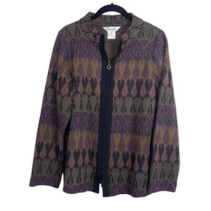 Exclusively Misook Damen M Mehrfarbig Batik Full Zip Strick Top Shirt - Bild 1 von 5