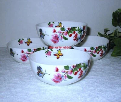 Mikasa Butterfly Garden Fruit / Dessert Bowls - Set of 4 ~ White Bone China New - Image 1 of 4