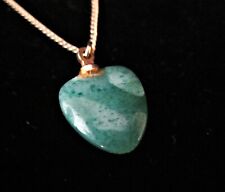 Vintage Jade Heart Pendant Necklace- 15" Gold Tone Chain