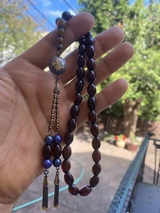 Cereza Ámbar Faturan Misbaha Rosario Islámico Cuentas de Oración Pesado Recipiente de Plata - Imagen 1 de 10