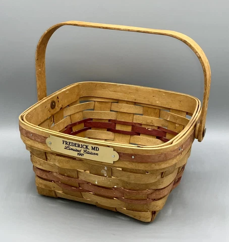 Vtg American Traditions Woven Square Basket Brass Plaque Fredrick Md 1997 Easter Cover