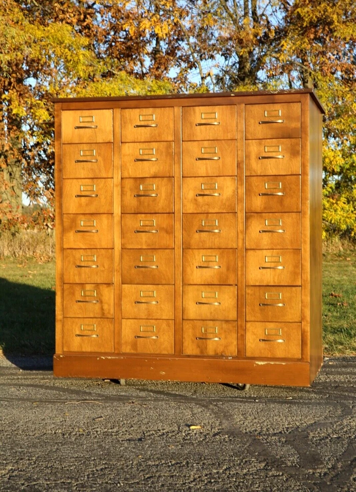 Vintage card catalog Apothecary Drawer wood file Cabinet antique ledger holder Foto 1 de 4