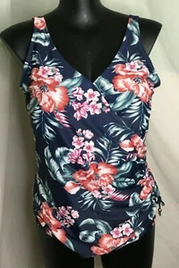 AUTOGRAPH NAVY "TROPICAL PRINT" X OVER ONE-PIECE BATHER/SWIMSUIT-SZ 24 NEW SALE - Picture 1 of 8