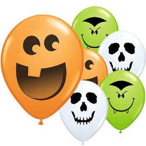 100 x Assorted Halloween Faces Round Mini Latex Qualatex Balloons 13cm / 5 in