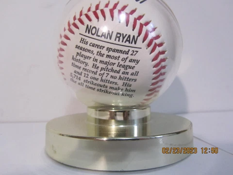 Nolan Ryan Limited Edition Fotoball Baseball By Mennen with stand "HIS CAREER" Cover