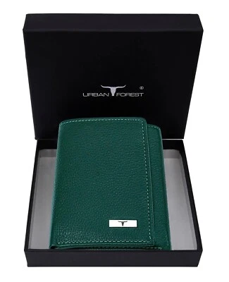 Green Wallet Premium Genuine Leather Men Trifold Wallets RFID Protection Gifts - Image 1 of 4