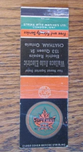 WALLACE SUPERTEST GAS STATION 1940s TAX STAMP MATCHBOOK COVER: CHATHAM, ON -B23 - Picture 1 of 3
