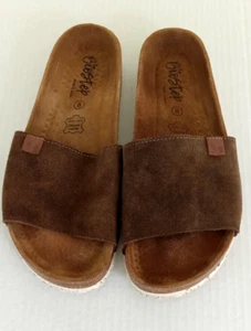 Size 8 BioStep Sandals Women's Chocolate Brown Suede Leather Slides Slip Ons - Picture 1 of 10