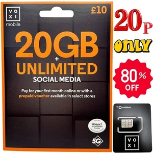 1 x NEW VOXI Sim Card Pay As You Go UK - PAY AS YOU GO + EU ROAMING-4G 5G - Afbeelding 1 van 5