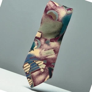 Corbata de seda Oscar de la Renta colección alta abstracta borgoña verde azulado beige - Imagen 1 de 4