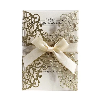 10 PIEZAS Tarjeta de Invitaciones de Boda Corte Láser Premium Perla Tarjeta Inserto Sobre Foto 1 de 4