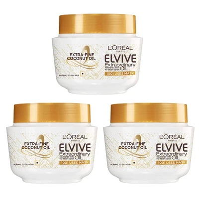 L'Oréal Elvive Extraordinary Oil Coconut Hair Mask Leave-In Conditioner 300ml x3