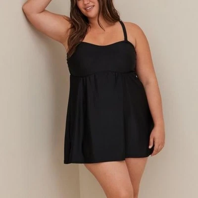 Torrid Black Wireless Mid Strapless Swim Dress With Brief 2X NWT 15066990 - Image 1 of 4