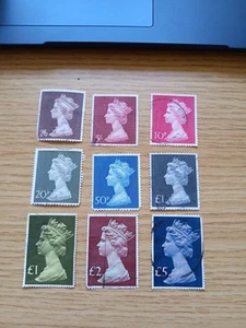 GB Large Machin Definitive 2/6, 5/- 10p to £5 9 different stamps Combine Postage - Picture 1 of 1