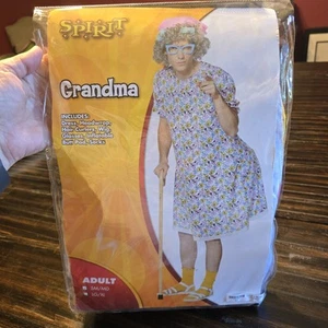 Spirit Halloween Grandma Adult S/M Costume Dress Wig Glasses Scarf Curlers NIP - Picture 1 of 5