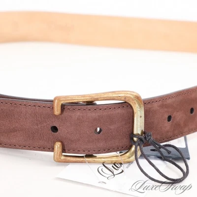 Nuevo con etiquetas Cinturón Drakes Hecho en Italia Gamuza Chocolate Latón Hebilla en U Taurillones 34 #9 Foto 1 de 4