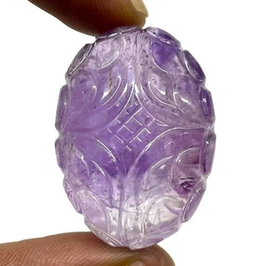 120,65 kt natürlicher geschnitzter Amethyst 36 x 26 mm riesiger Anhänger Größe loser Edelstein - Bild 1 von 8