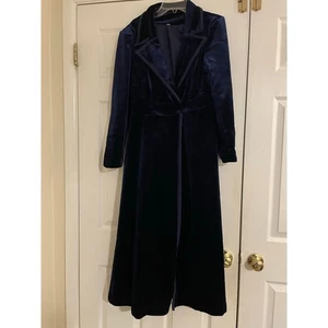 Langer Reverskragen Blau Samt Laune Goth Trench Jacke Mantel Gr. Small - Bild 1 von 12
