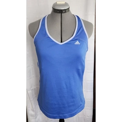Adidas Racerback Tank Top Athletic Workout Sleeveless Blue White Trim - Image 1 of 4
