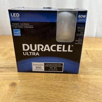 2 New Duracell Ultra 60W Daylight 850 Lumens LED Bulb  Energy Efficient-Dimmable - Image 1 of 4