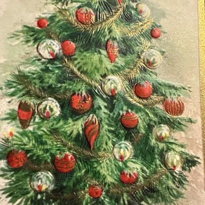 Tarjeta de Navidad de Colección Mcm Árbol Decorado Adornos N Ito Artista Velas Sello - Imagen 1 de 6