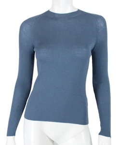 JIL SANDER Slate Blue Wool Rib Knit Crew Neck Long Sleeve Sweater 36 - Picture 1 of 9