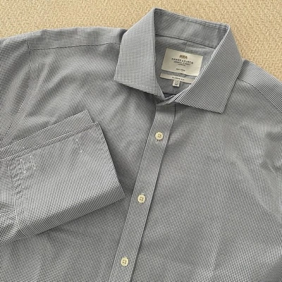 Camisa Hawes & Curtis Para Hombres 17 36 Ajuste Clásico Sin Hierro Vestido Puño Francés Blanco Azul Foto 1 de 4