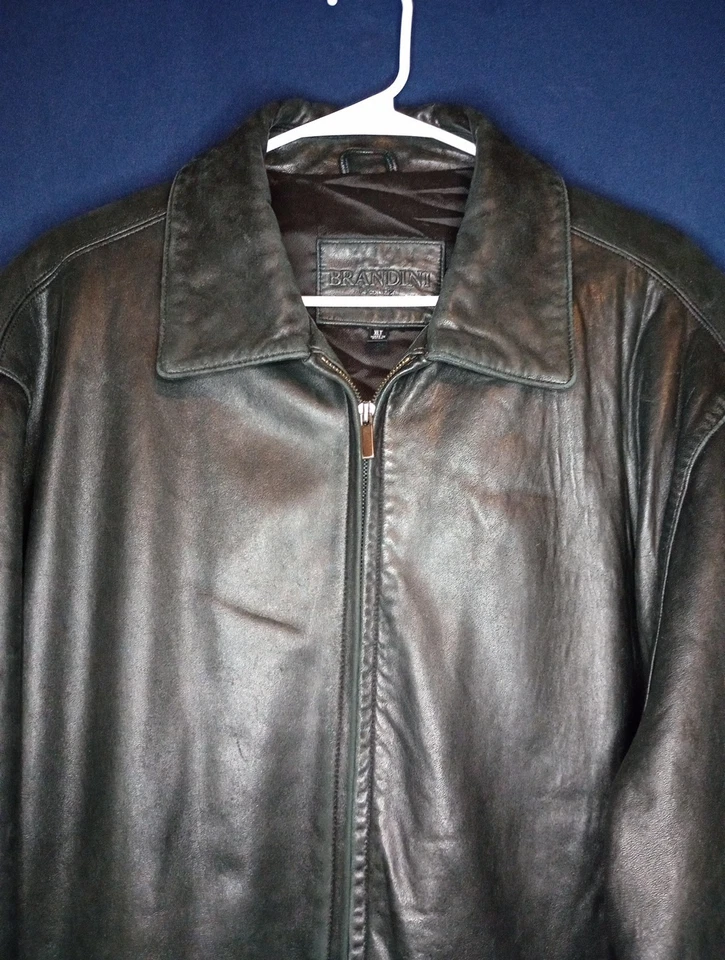 Chaqueta de bombardero clásica Brandini Collezioni XLT negra de cuero genuino de cordero para hombre  Foto 1 de 4