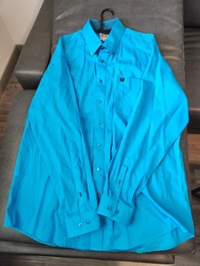 Cinch Shirt Mens Large Solid cyan Square Button Down Long Sleeve Western - Picture 1 of 10