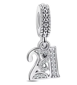 21st Birthday Charm For Charm Bracelet/necklace Genuine 925 Sterling Silver - Picture 1 of 4