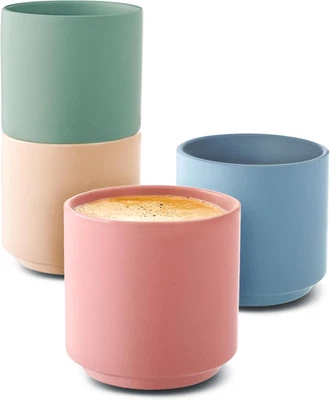 Tazzine Caffè Espresso in Ceramica Pastello - 4 Tazze Impilabile & Resistenti Al - Immagine 1 di 4