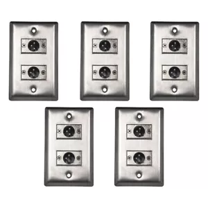 5pk Stainless Steel Dual Port XLR Male Wall Plate - Picture 1 of 2