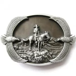 Western Buckle,Cowboy,Aquila,Antico Argento,Vintage Stile, Fibbia Cintura - Foto 1 di 1