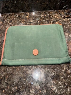 Vintage Levenger Sportscar Briefcase Laptop Sleeve Green Canvas Tan Leather Trim - Image 1 of 4