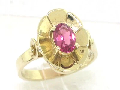 Rubellit Ring 585 Gelbgold 14Kt Gold hot pink Turmalin toval facettiert - Bild 1 von 4