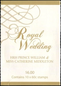 2011 Australia Royal Wedding $6 Booklet Of 10 X 60c S/A Stamps MNH, Clean - Bild 1 von 2