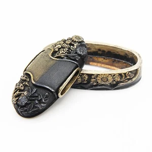 Fuchi and Kashira Mino Autumn plants Copper Japanese Antique Sword Fittings - Picture 1 of 24