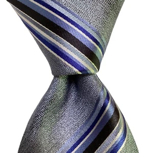 ALFANI Men's 100% Silk Necktie Designer STRIPED Blue/Black/White Classic NWT - Picture 1 of 3