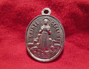 Medalla San Marcelino y Santa Genoveva inscripción francesa de aluminio 7/8" de largo - Imagen 1 de 2